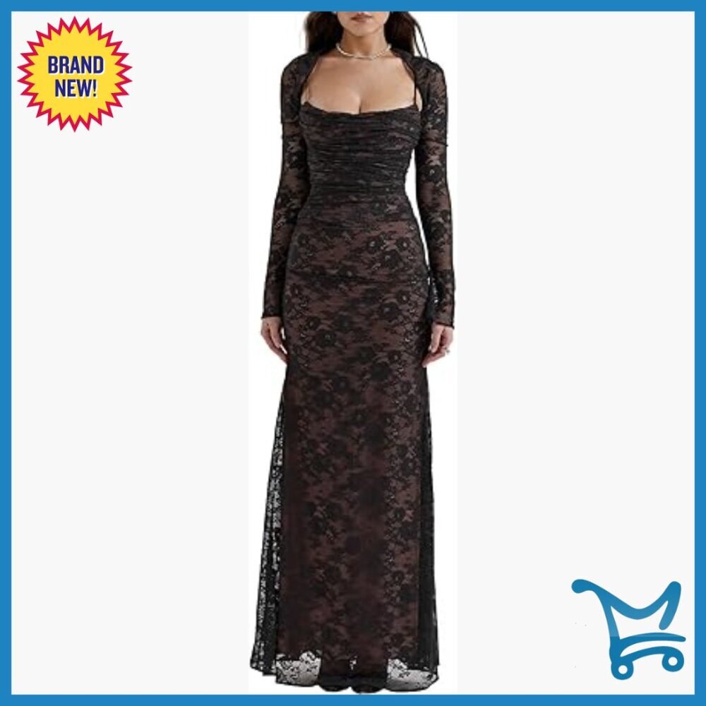 Lace Maxi Dress Long Sleeve Bodycon Formal Evening Party Gown